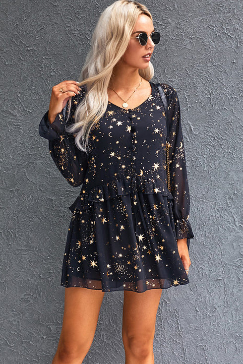 V-neck Star Print Plus Size Dress