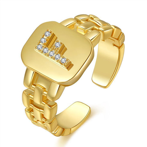 Fashion Jewelry Letter Series Gold-plated Zircon Strap Design Ring