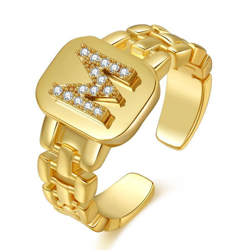 Fashion Jewelry Letter Series Gold-plated Zircon Strap Design Ring