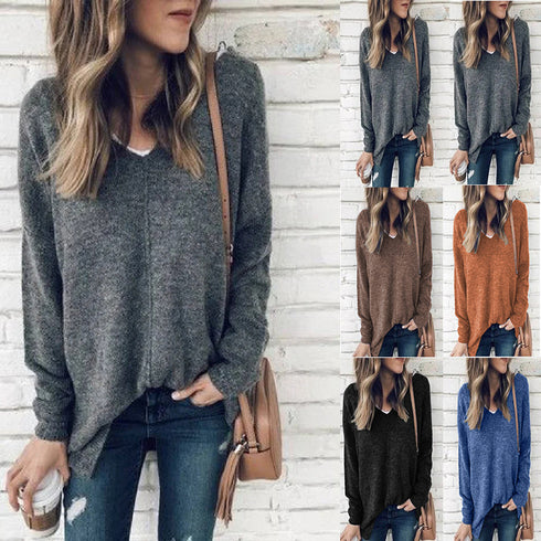 V-neck Pullover Outer Wear Thick Plus Size Fleece Sweater Women