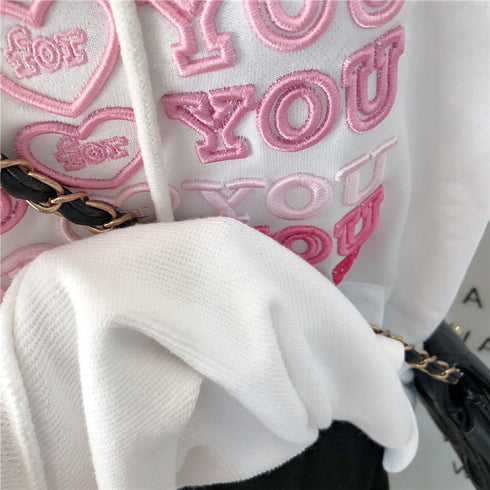 Korean Version Of The Spring New Heavy Industry Letter Embroidery Loose And Thin Trend Large Size Hooded Sweater Jacket Women