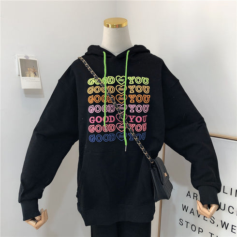 Korean Version Of The Spring New Heavy Industry Letter Embroidery Loose And Thin Trend Large Size Hooded Sweater Jacket Women