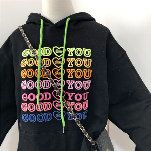 Korean Version Of The Spring New Heavy Industry Letter Embroidery Loose And Thin Trend Large Size Hooded Sweater Jacket Women