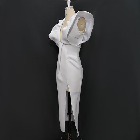 Sexy Deep V Sleeveless Slit High Waist Large Size Slim White Party Dress Women's Dress Dress