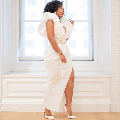 Sexy Deep V Sleeveless Slit High Waist Large Size Slim White Party Dress Women's Dress Dress