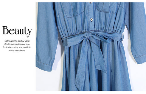 Tencel Denim Simple Plus Size Women's Long Sleeve Dress Denim Plus Size Skirt