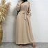 Clear Color Lace Up Muslim Dress With Pockets