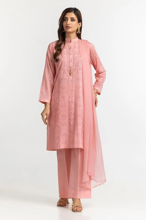 3 Piece Cambric Embroidered Suit KJP-43310