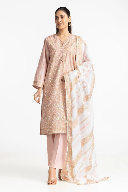 3 Piece Lawn Gold And Lacquer Printed Suit IUSTKSD-268