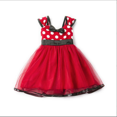 Sleeveless Vest Polka Dot Bow Princess Dress