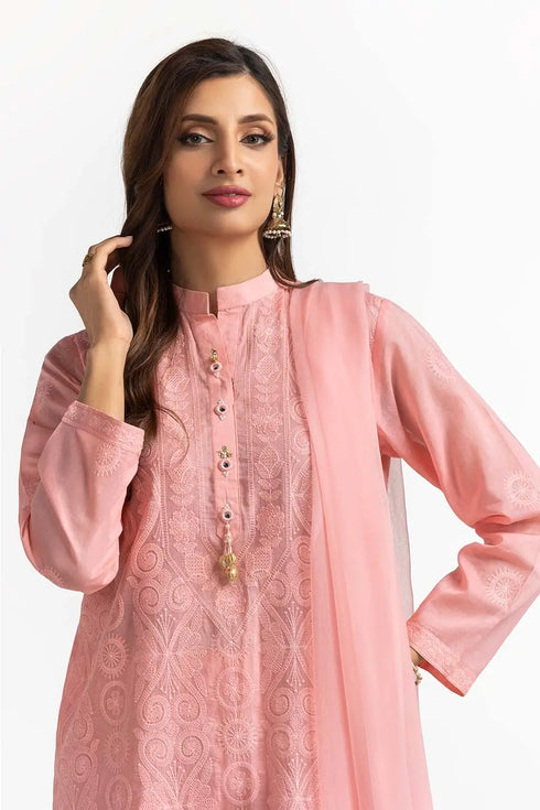 3 Piece Cambric Embroidered Suit KJP-43310