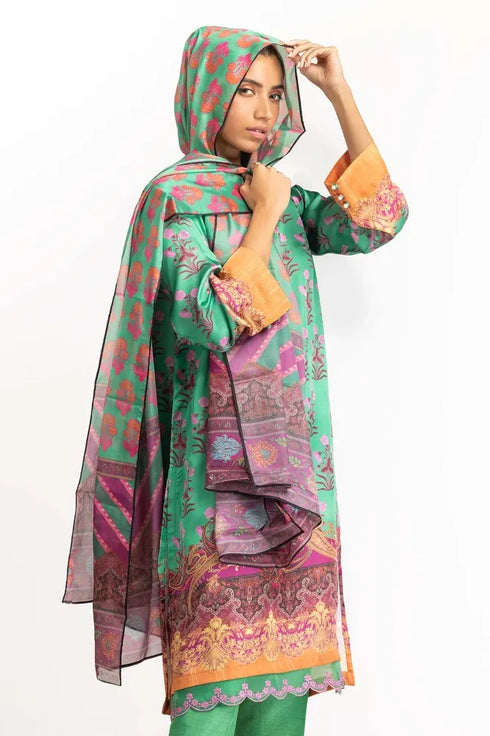 Digital Print Shamose Silk Embroidered Suit GLM-23-49