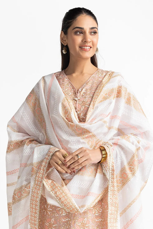 3 Piece Lawn Gold And Lacquer Printed Suit IUSTKSD-268