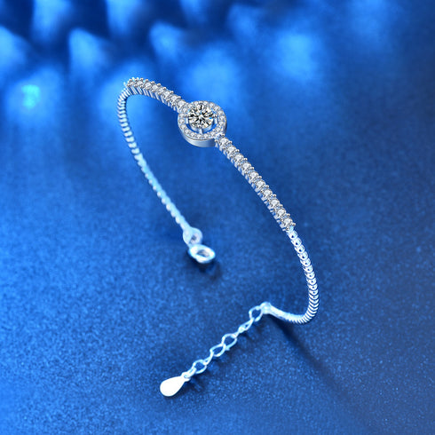 925 Sterling Silver Round Bag Bracelet Ladies Korean Fashion Moissanite Student Jewelry