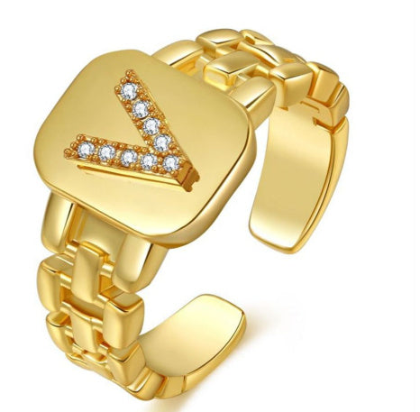 Fashion Jewelry Letter Series Gold-plated Zircon Strap Design Ring