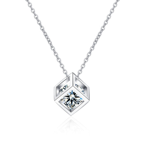 Moissanite Diamond Necklace Square Pendant
