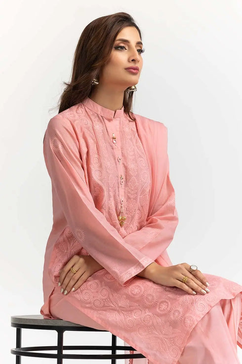 3 Piece Cambric Embroidered Suit KJP-43310