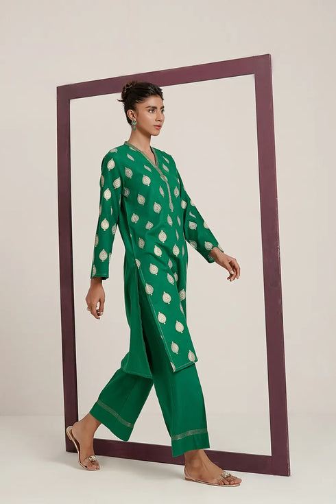 Cross Slub Block Print Shirt And Dyed Trouser IPST-44266