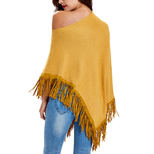 Fringed cloak shawl