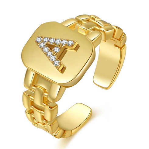 Fashion Jewelry Letter Series Gold-plated Zircon Strap Design Ring