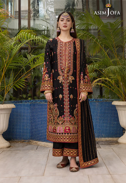 AJHJ-19 EMBROIDERED VISCOSE RAW SILK 3 PCS