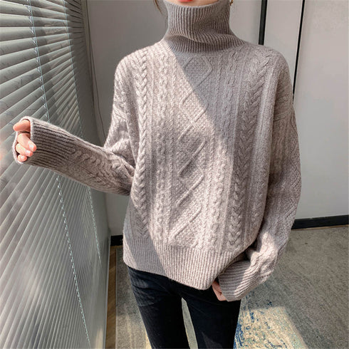 Autumn And Winter High Neck Cashmere Sweater Women Lazy Thick Plus Size Twisted Sweater