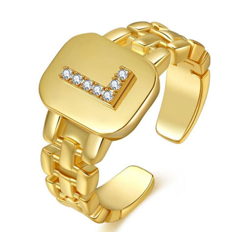 Fashion Jewelry Letter Series Gold-plated Zircon Strap Design Ring