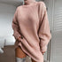 Mid-length raglan sleeve half turtleneck sweater dress