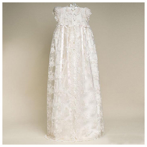 Girls Dress Short-sleeved Lace Embroidered Mesh Dress