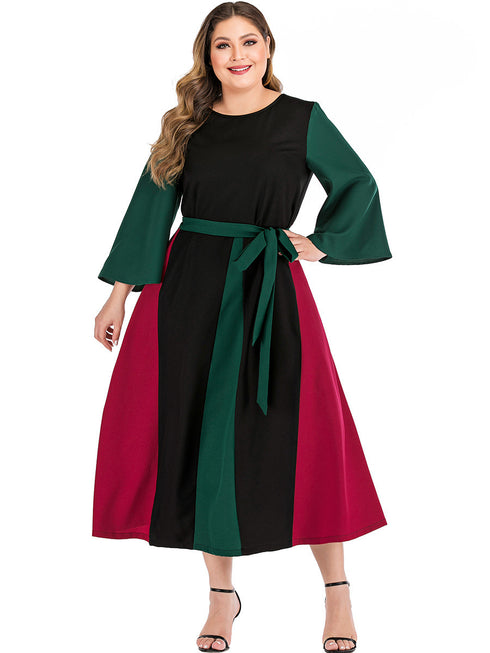 Plus size women's contrast stitching dress