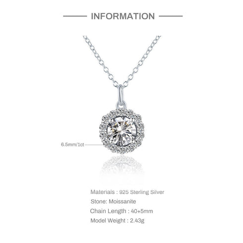 1 Karat Moissanite Pendant Round Bag Necklace