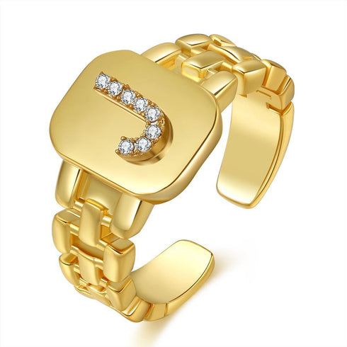 Fashion Jewelry Letter Series Gold-plated Zircon Strap Design Ring