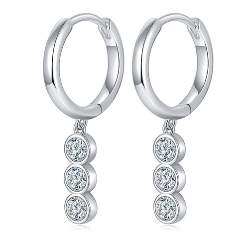 Fashion Moissanite 925 Sterling Silver 18K Gold Plating Elegant Three Stone Bubble Earrings