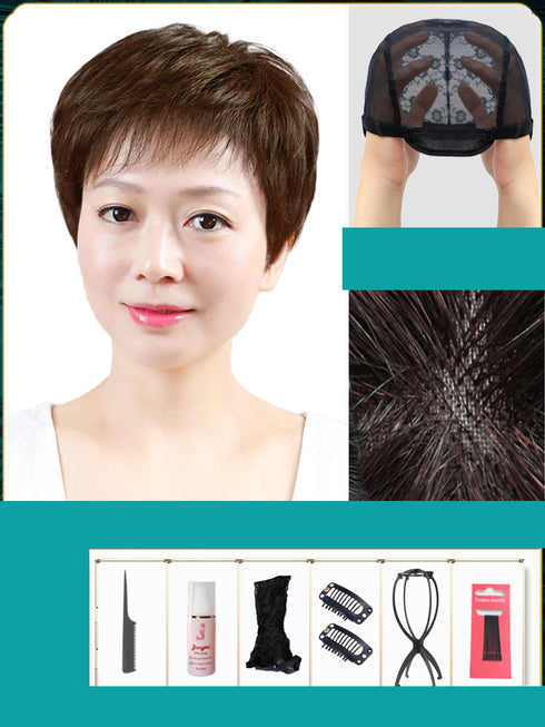 Full Head Wig Female Short Real Human Hair