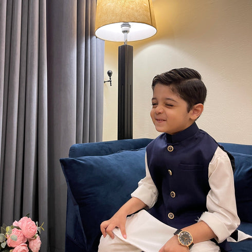 Navy Blue and Off-White - Kidswear - 3PC