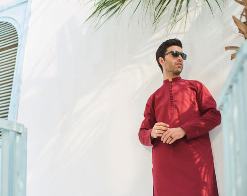 Maroon Cotton Kurta Trouser