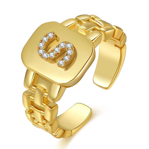 Fashion Jewelry Letter Series Gold-plated Zircon Strap Design Ring