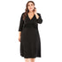 Plus Size V-neck 34 Sleeves High Waist Midi Skirt Bright Silk Party Dress