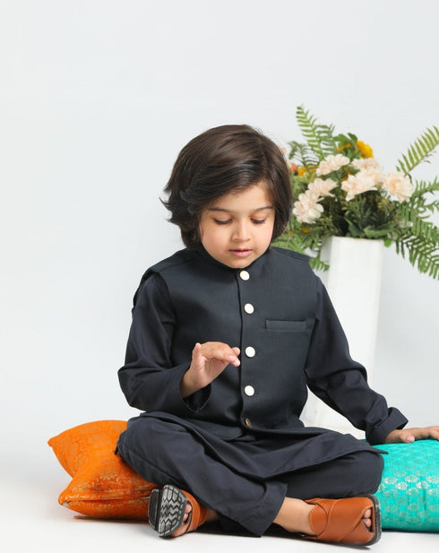 Charcoal Grey Shalwar Kameez and Waistcoat - 3PC