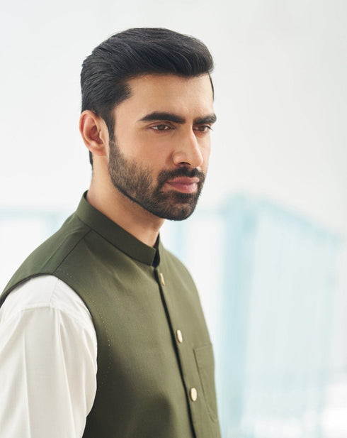 Army Green Waistcoat - Italian Tropical