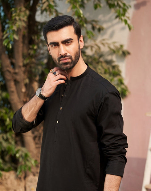 Black Cotton Kurta