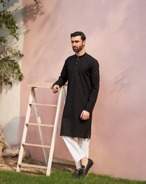 Black Cotton Kurta