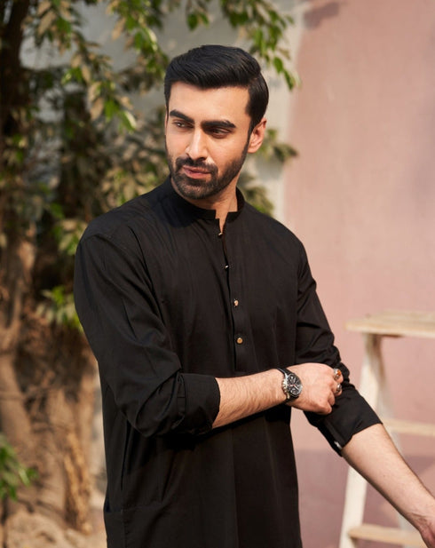 Black Cotton Kurta