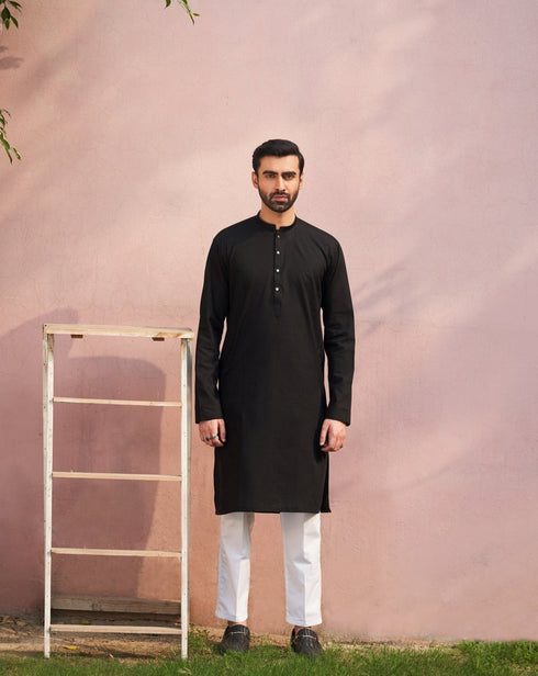 Black Cotton Kurta