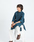 Blue Textured Cotton Kurta Trouser