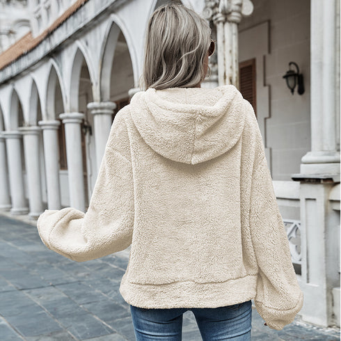 Hooded Solid Color Plush Loose Sweater Women Sweater