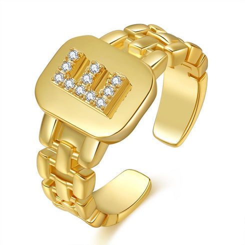 Fashion Jewelry Letter Series Gold-plated Zircon Strap Design Ring
