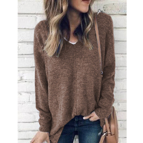 V-neck Pullover Outer Wear Thick Plus Size Fleece Sweater Women