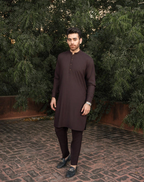 Dark Brown - Kurta Trouser/Shalwar - 2PC