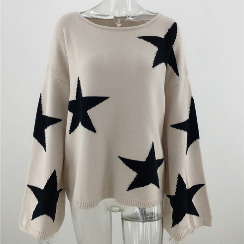 Fall Winter Plus Size Five-pointed Star Sweater Fashion Geometric Pullover Loose OL Commuter Sweater Women